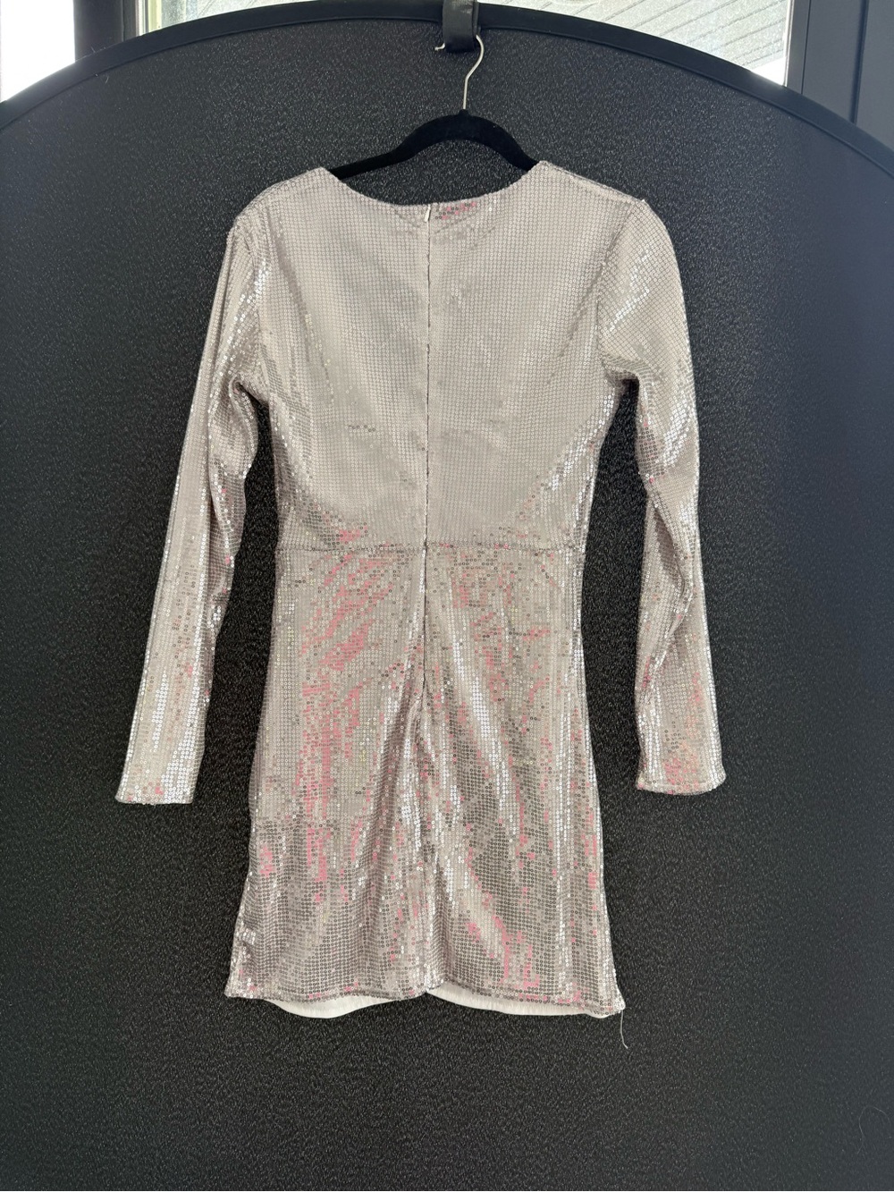 Silver Sequin Long Sleeve Mini Dress